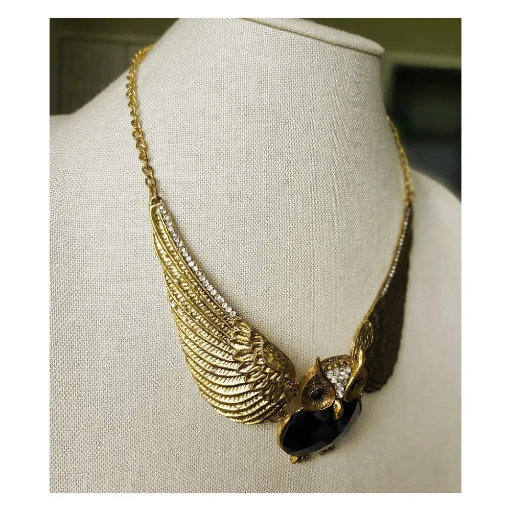 Vintage Chunky Winged Owl Bib Necklace
